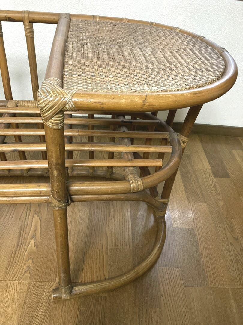 籐　ラタン　テレフォンチェア　椅子　テーブル　電話台　アンティーク　レトロ