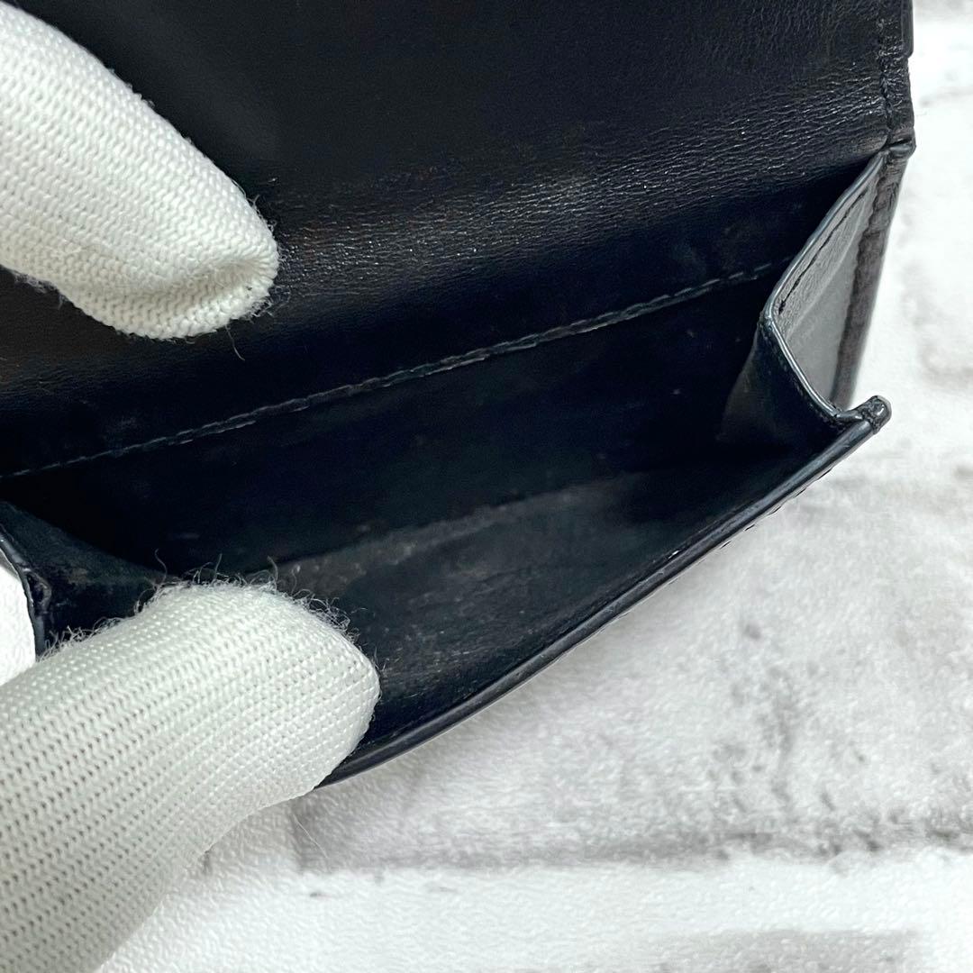 美品✨サンローラン　三つ折り財布　クロコ　金ロゴ　黒　付属品