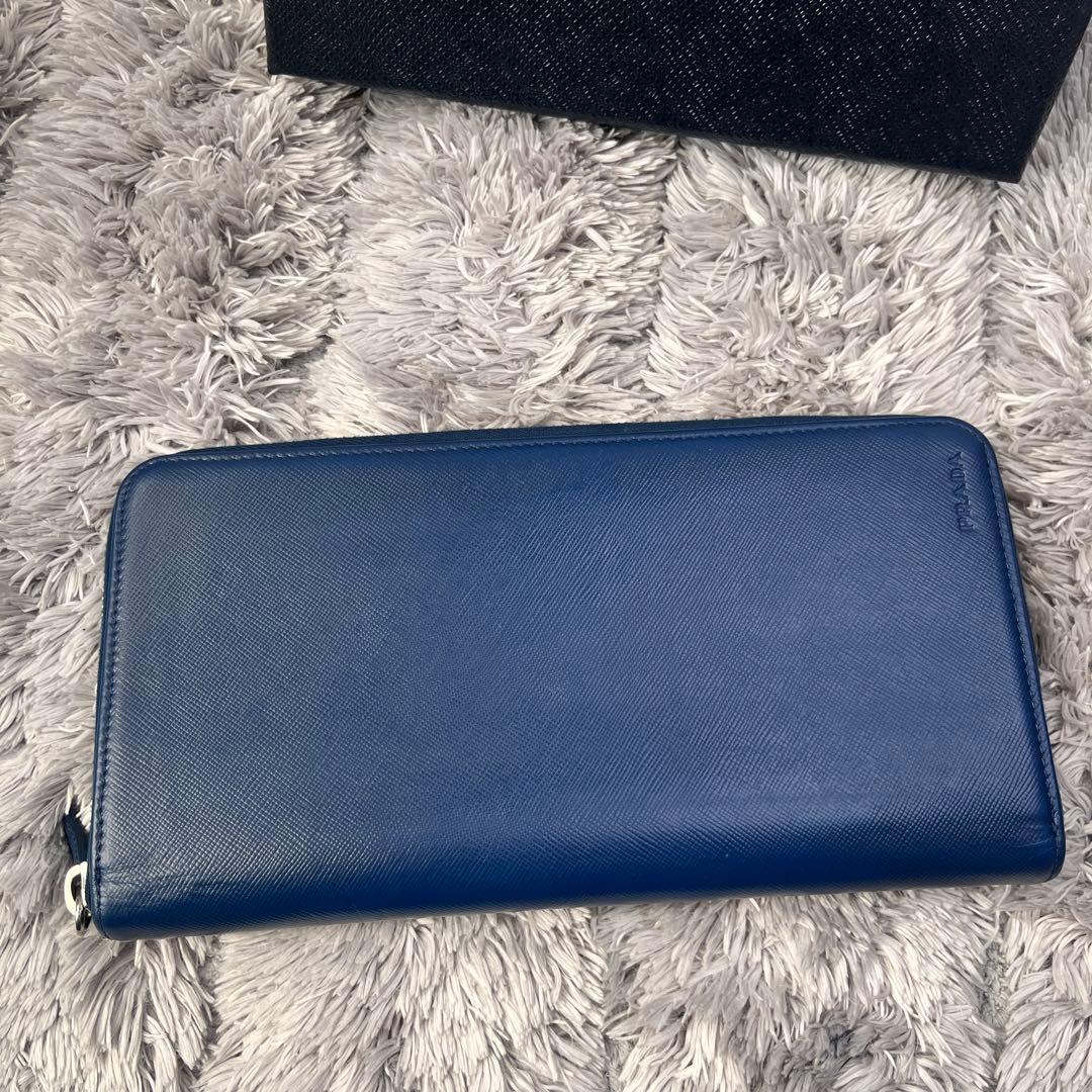 良品✨PRADA 大大容量　オーガナイザー　サフィアーノ　ラウンドジップ　ブルー