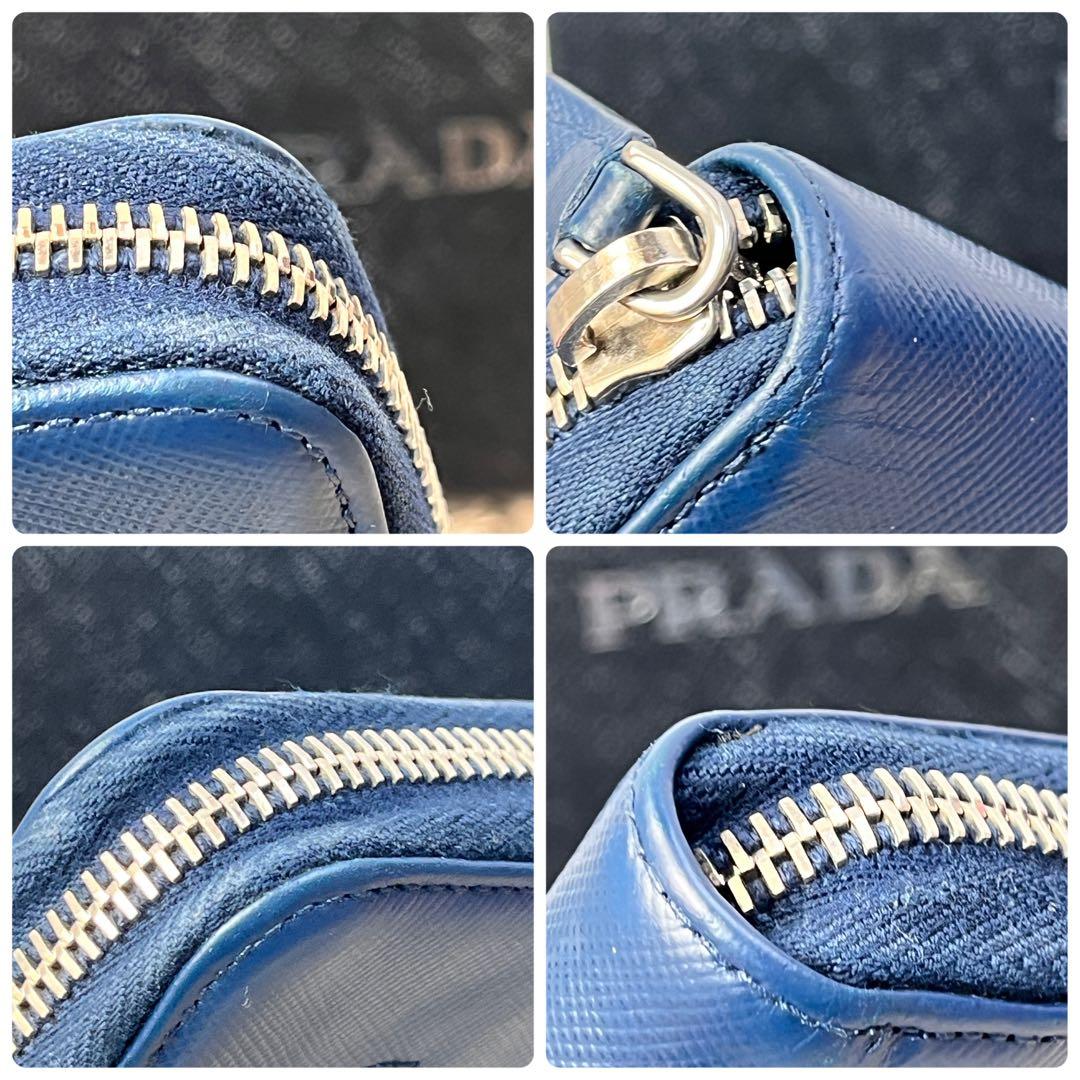 良品✨PRADA 大大容量　オーガナイザー　サフィアーノ　ラウンドジップ　ブルー