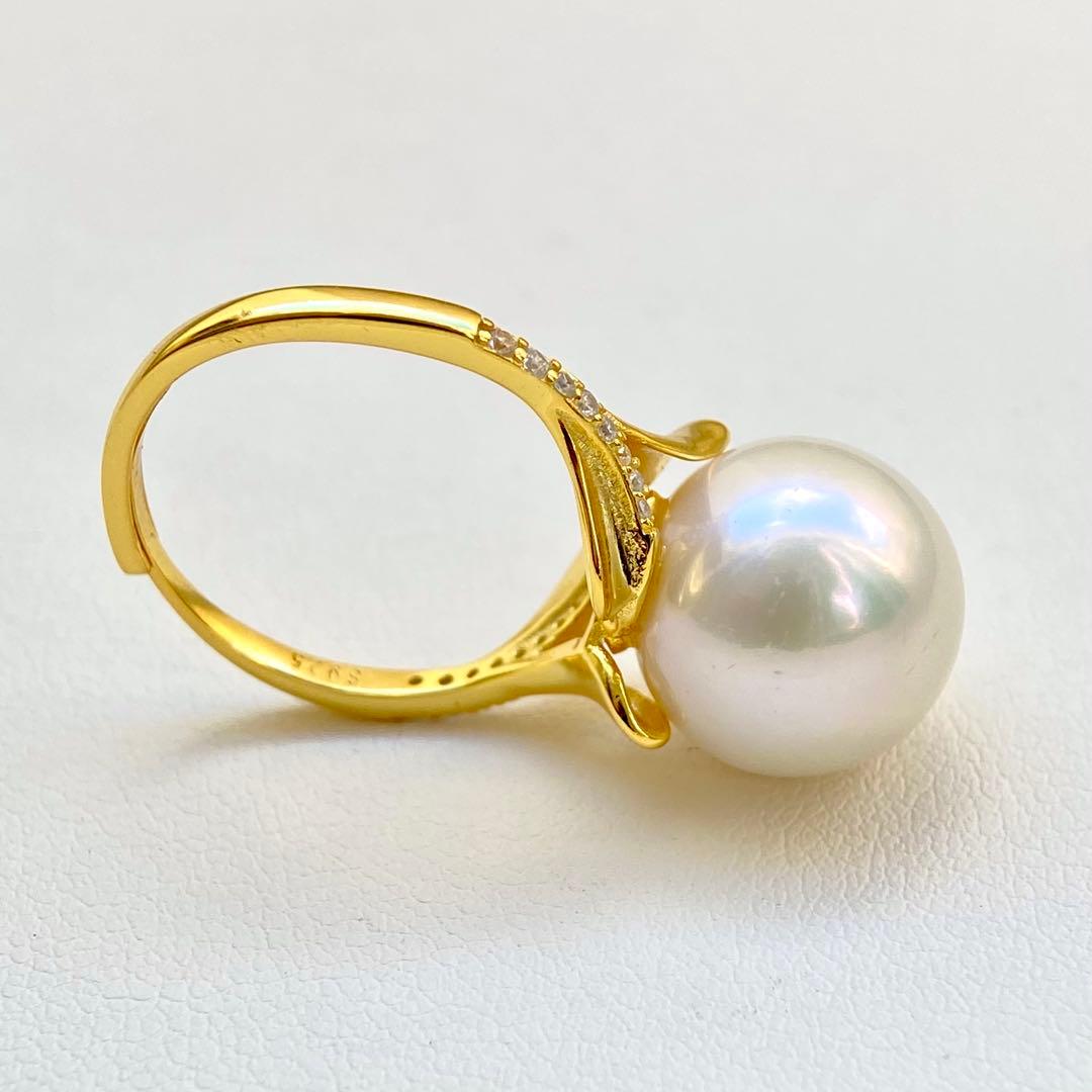 ミルクティエジソンパール　ホワイト13.06㍉大玉s925リングY1033