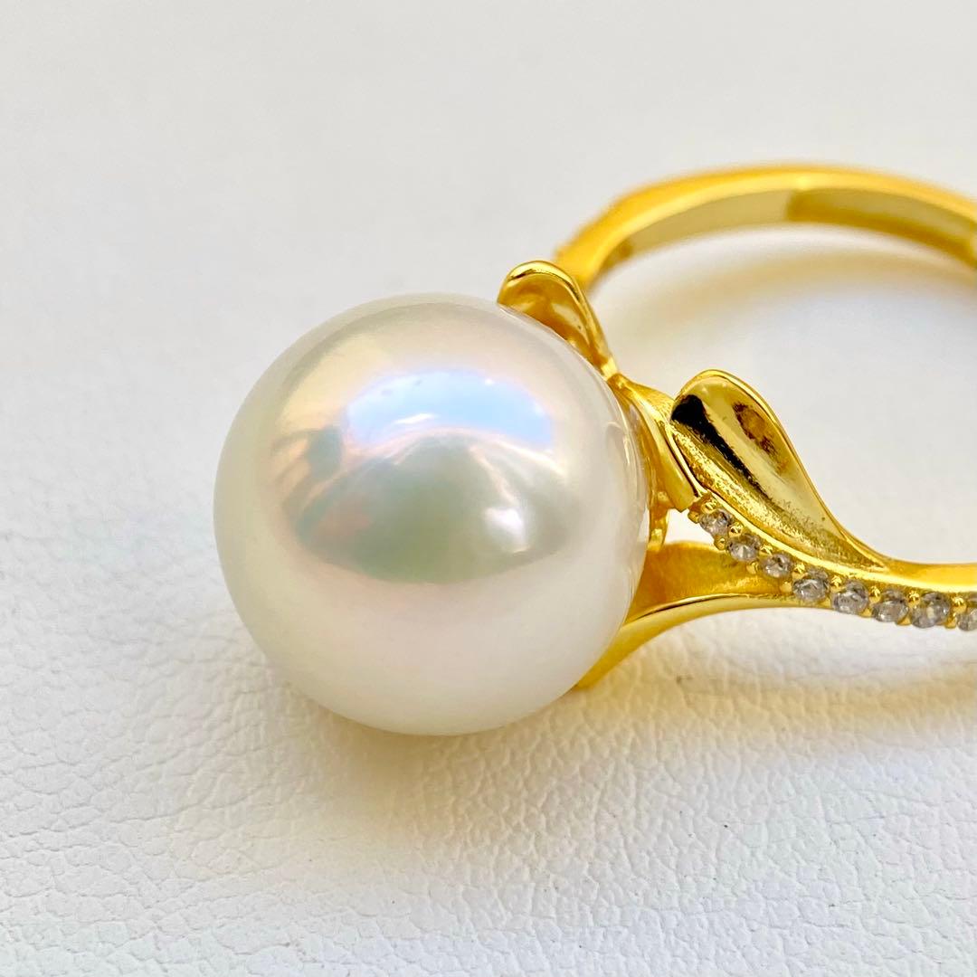 ミルクティエジソンパール　ホワイト13.06㍉大玉s925リングY1033