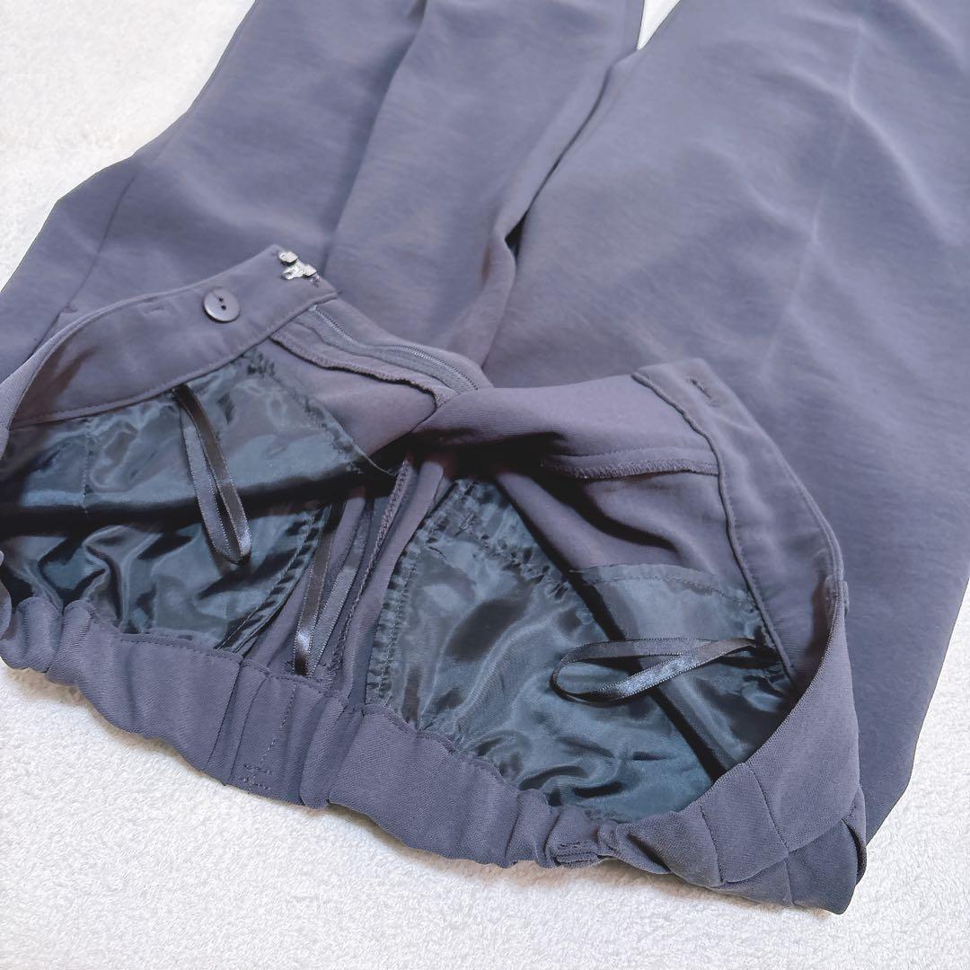 【インディヴィ】ノーカラー ストレッチ パンツスーツ テーパード ビジネス M