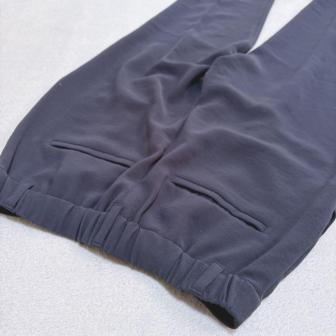 【インディヴィ】ノーカラー ストレッチ パンツスーツ テーパード ビジネス M