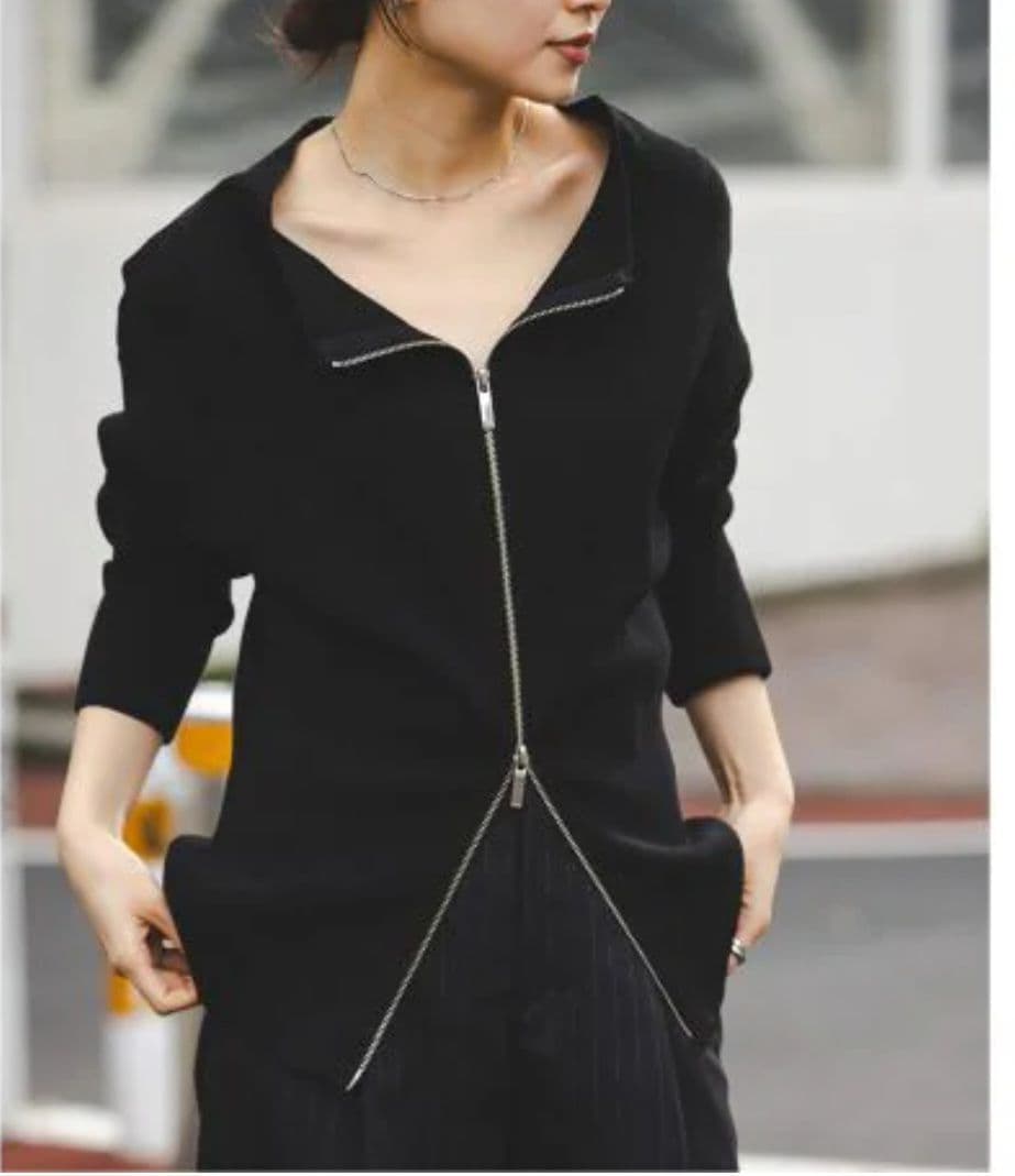 25ss✨ ノーブル フロントジップボートネックニット 洗える