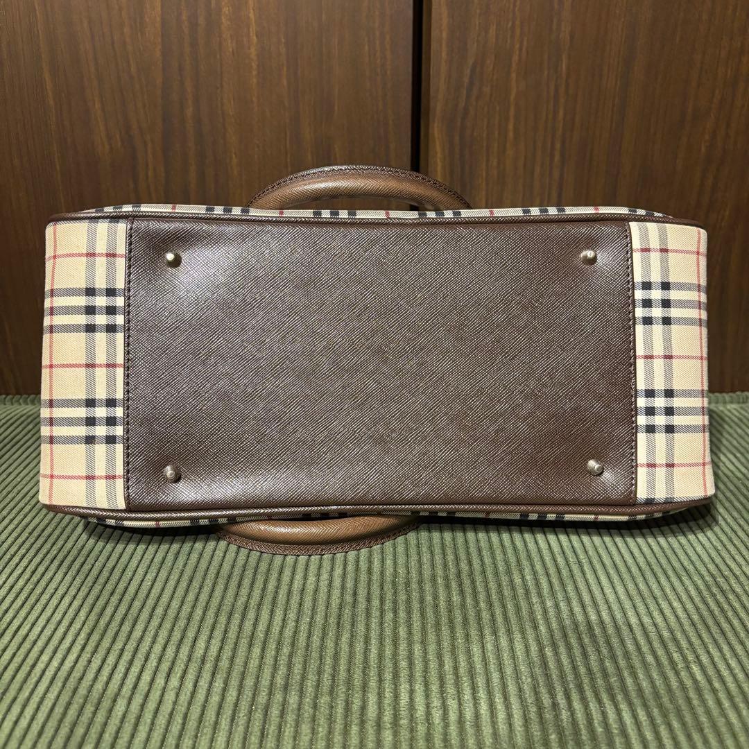 【美品】バーバリー ミニボストン ワンマイルバッグ ノバチェック レザー 茶