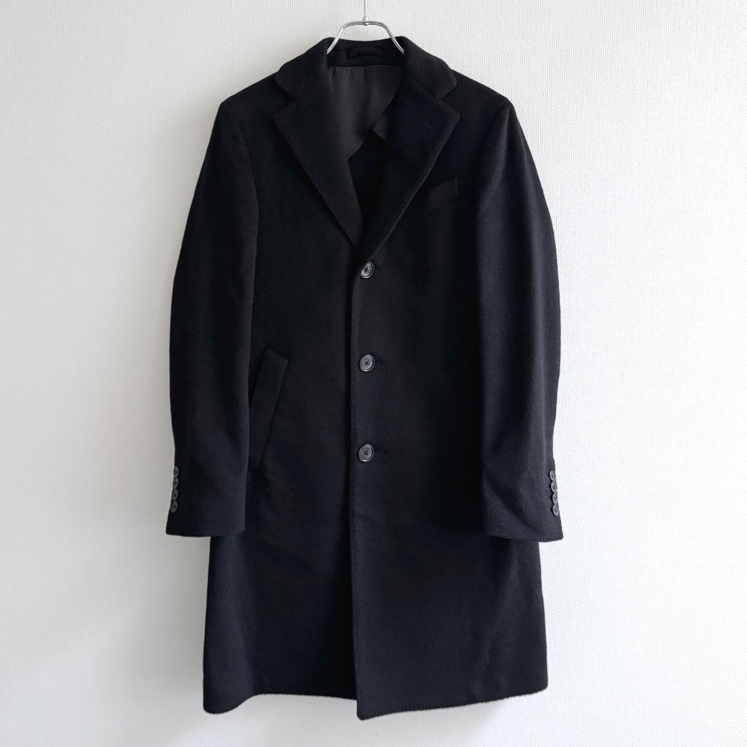 最高級 LARDINI キャメル100% チェスターコート 44 黒 メンズ