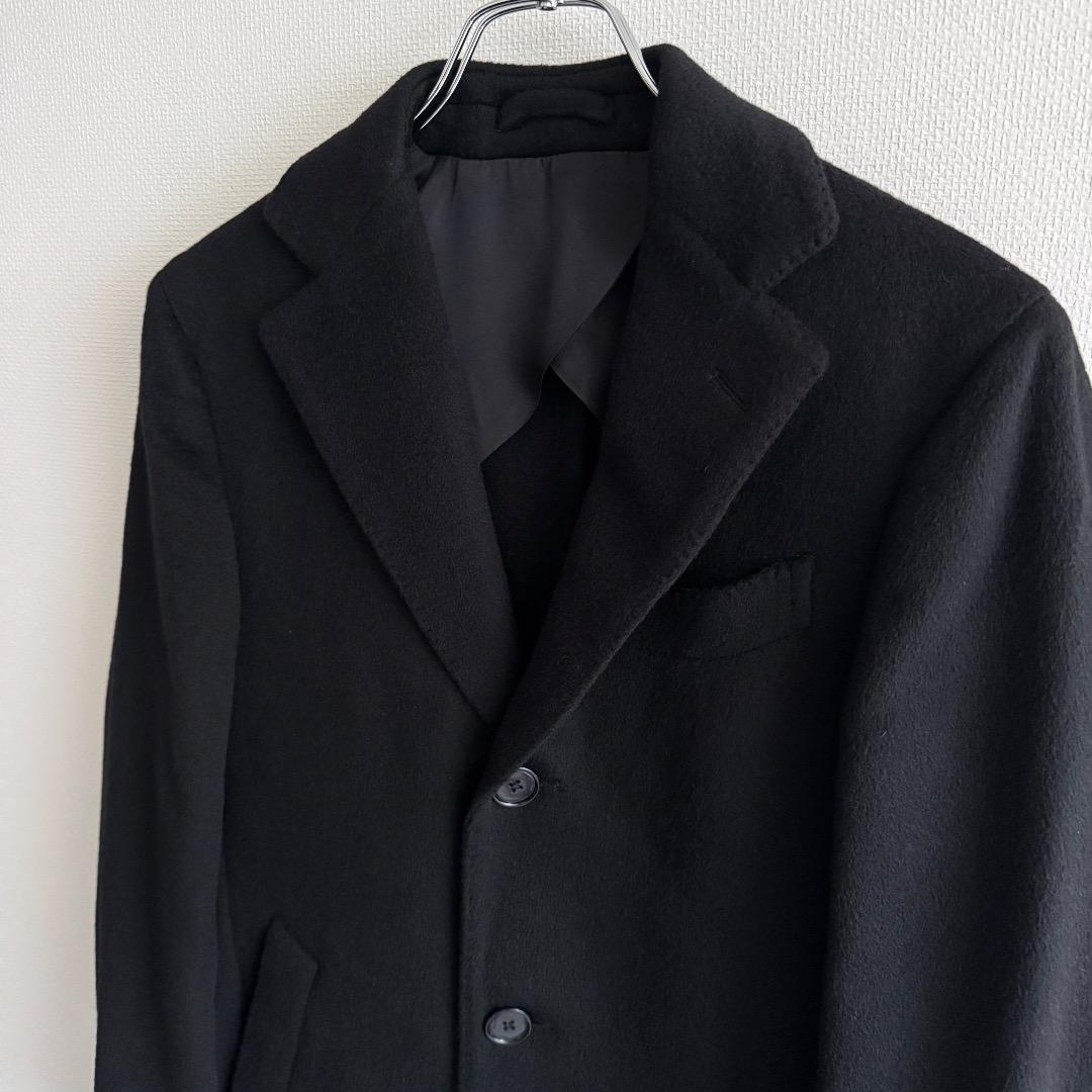 最高級 LARDINI キャメル100% チェスターコート 44 黒 メンズ