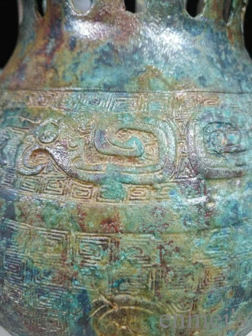 中国古美術 戦国 青銅器 朝冠耳香炉 禮器 香道具 風紋彫刻 芳香具 案頭 骨董