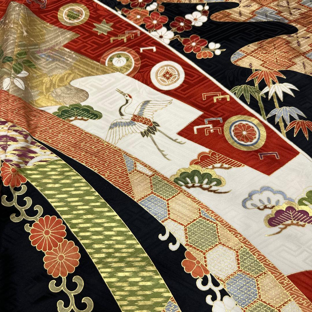 吉澤友禅 黒地 のし柄 吾妻徳穂 振袖