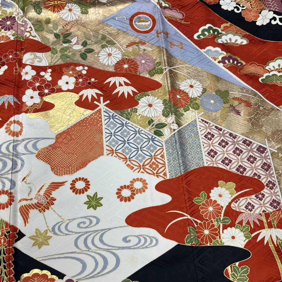 吉澤友禅 黒地 のし柄 吾妻徳穂 振袖