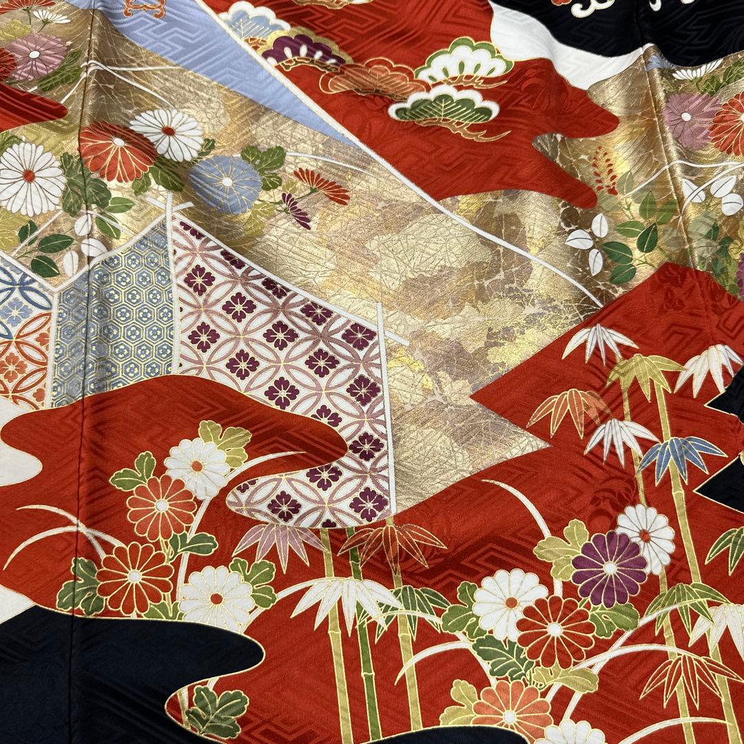 吉澤友禅 黒地 のし柄 吾妻徳穂 振袖