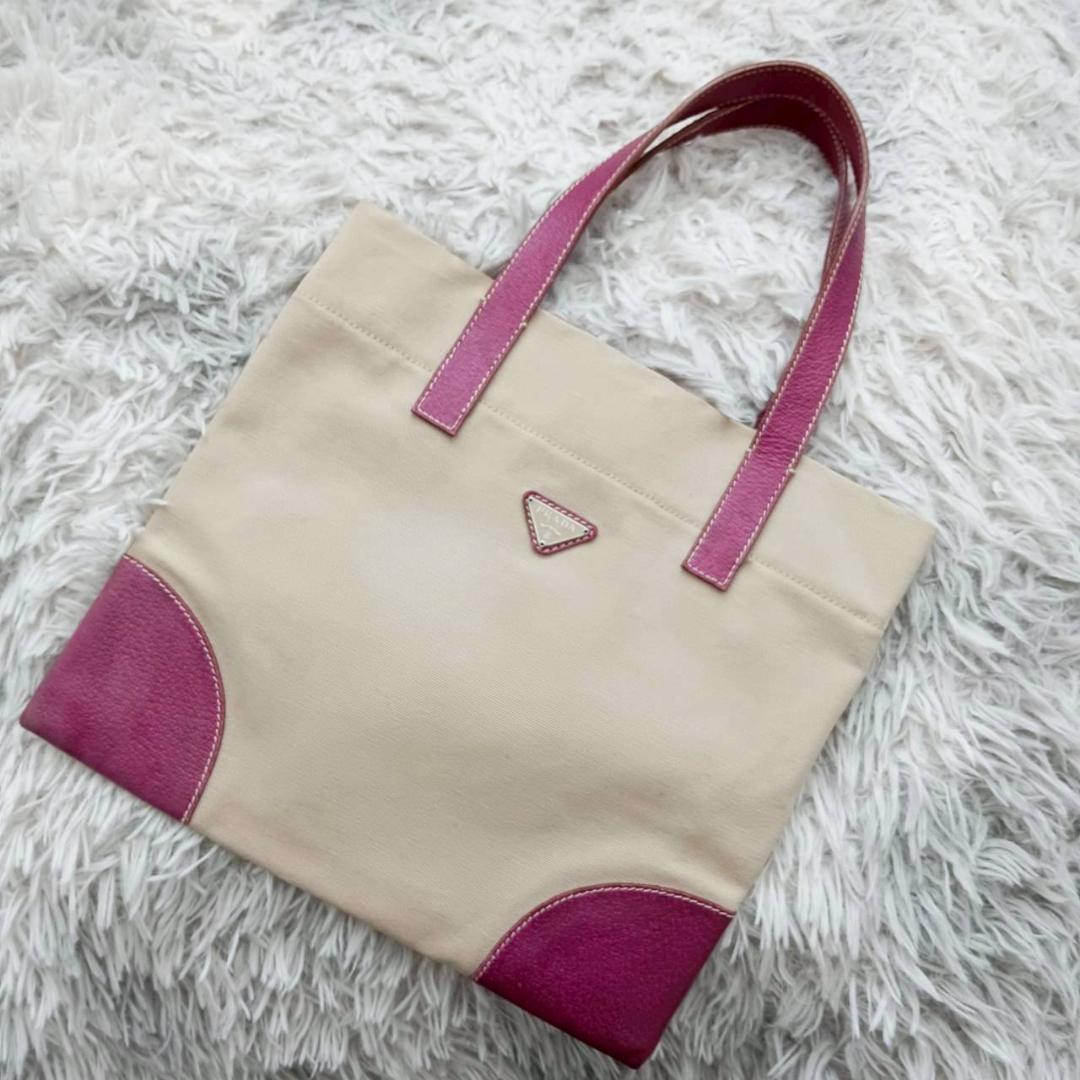プラダ PRADA キャンバストートバッグ ベージュ系/パープル系