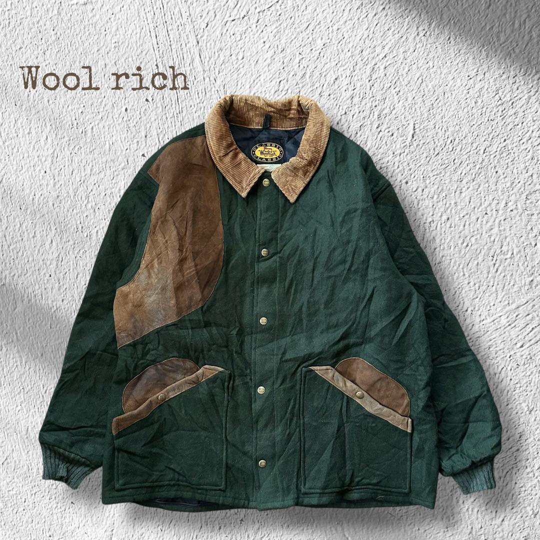 かず様✨️ウールリッチ ハンティングジャケット 緑 レザーパッチ USA製 XXL