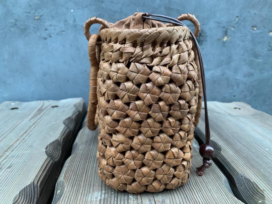 【期间限定】六角花結び編み 山葡萄 かごバッグ 職人手編み 手提げ 内布付き