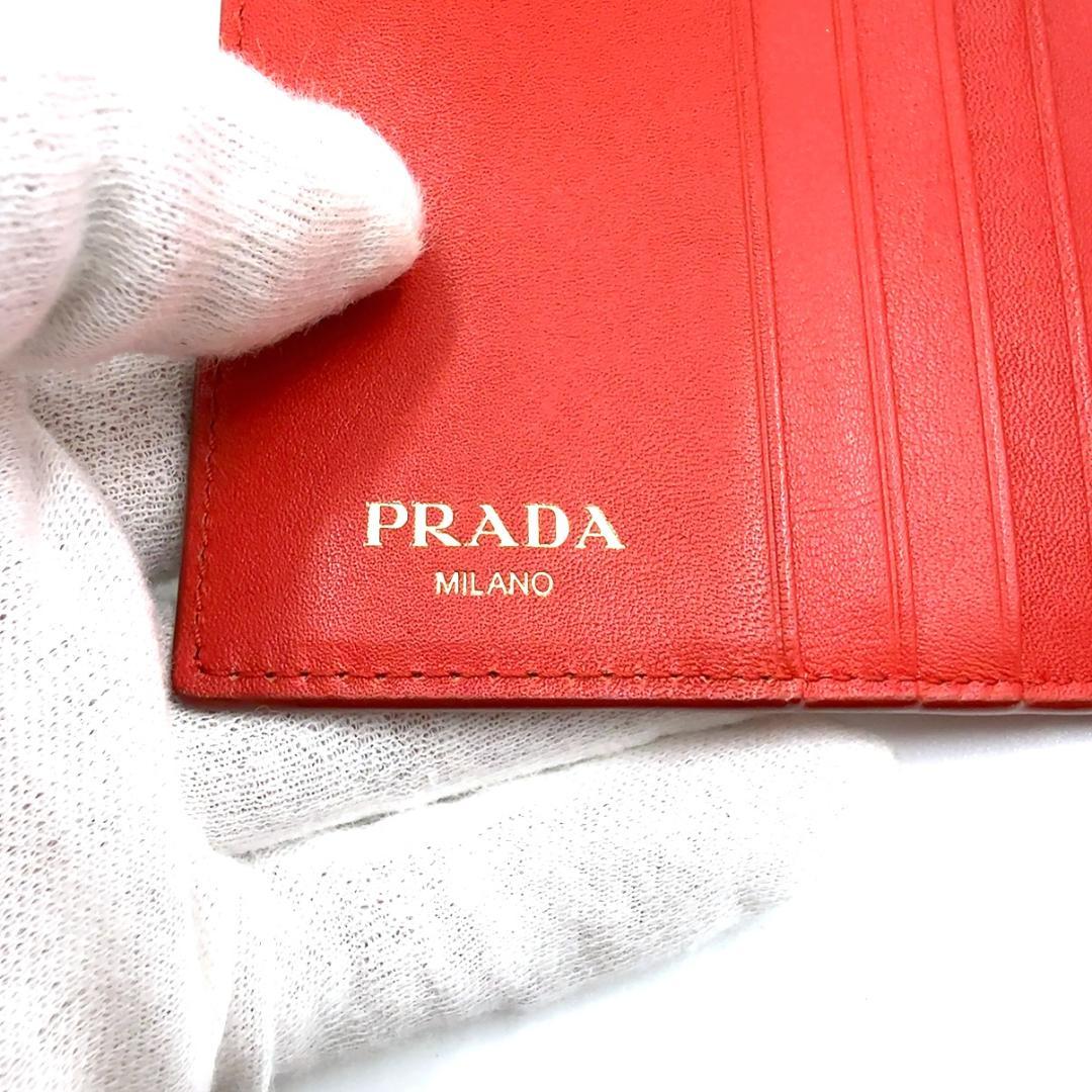 ◇プラダ◇リボン/コンパクトウォレット/二つ折り財布/レッド/ゴールド金具