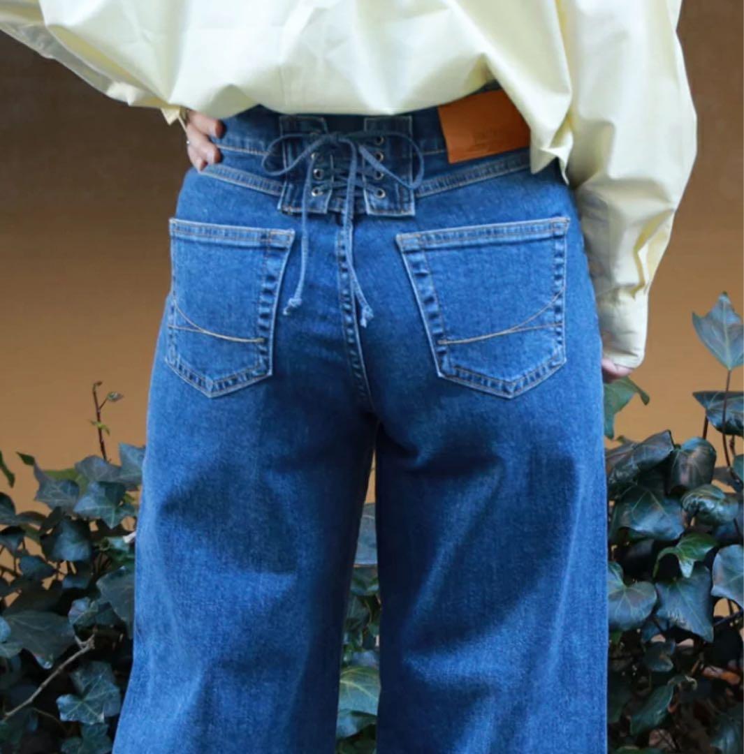 【未使用品】SOMETHING LISA レースアップワイドデニムパンツ　S