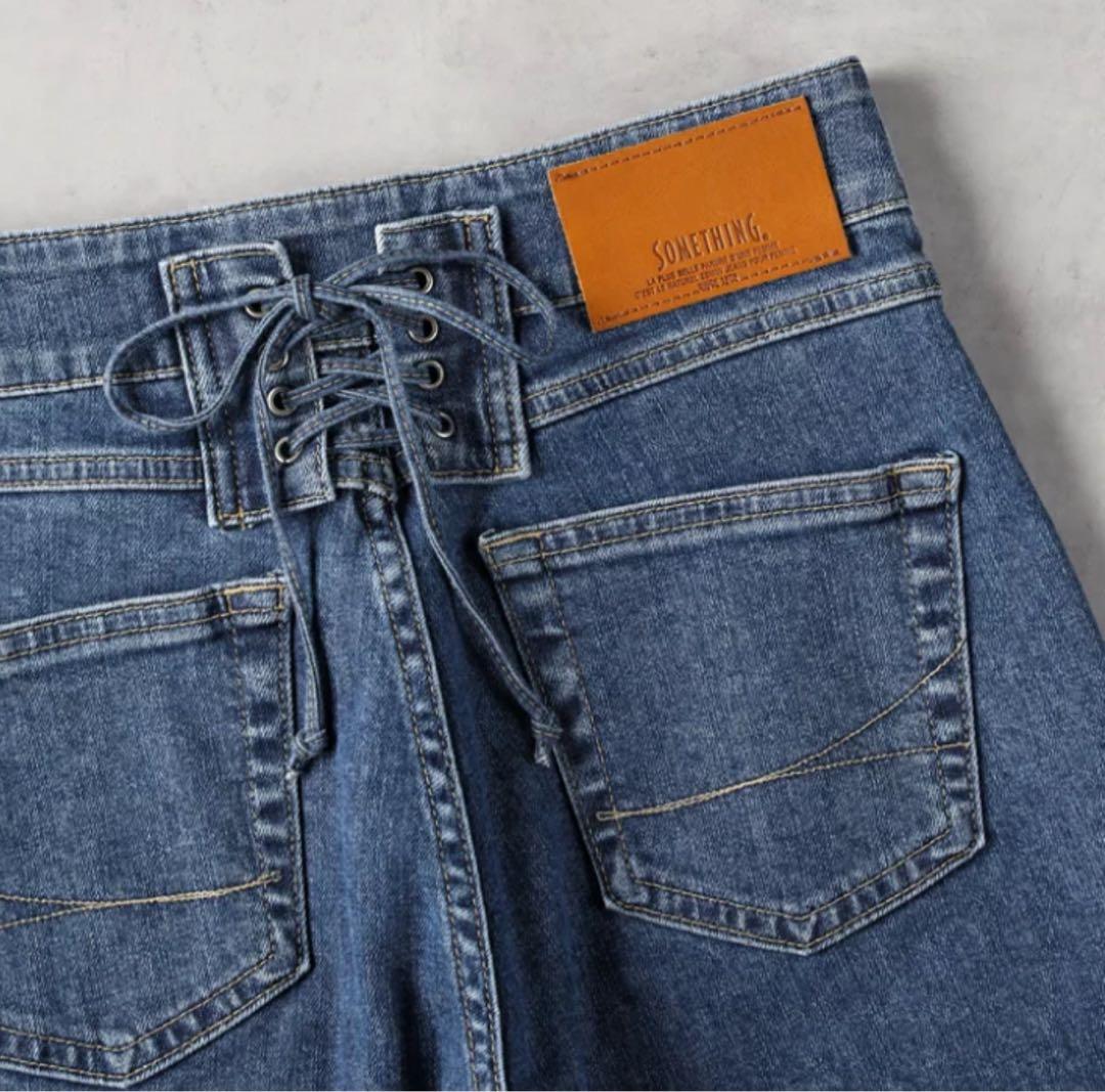 【未使用品】SOMETHING LISA レースアップワイドデニムパンツ　S