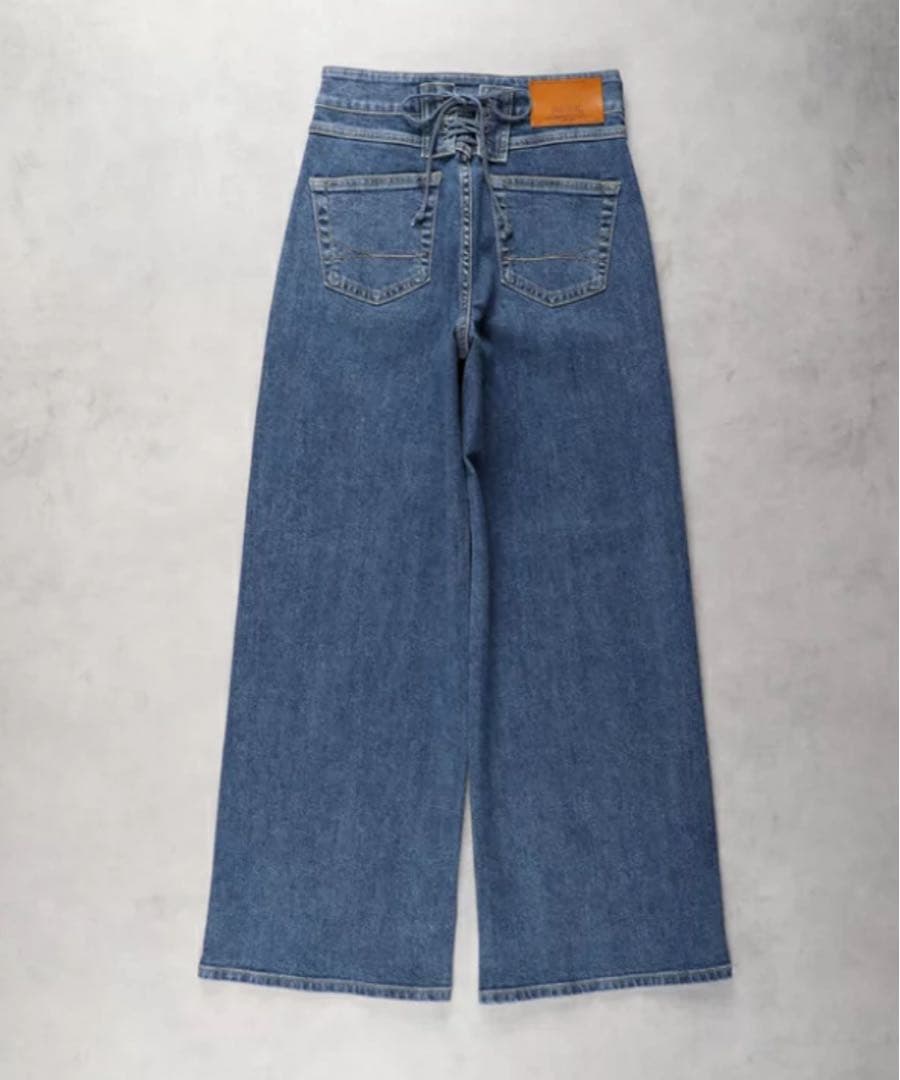 【未使用品】SOMETHING LISA レースアップワイドデニムパンツ　S