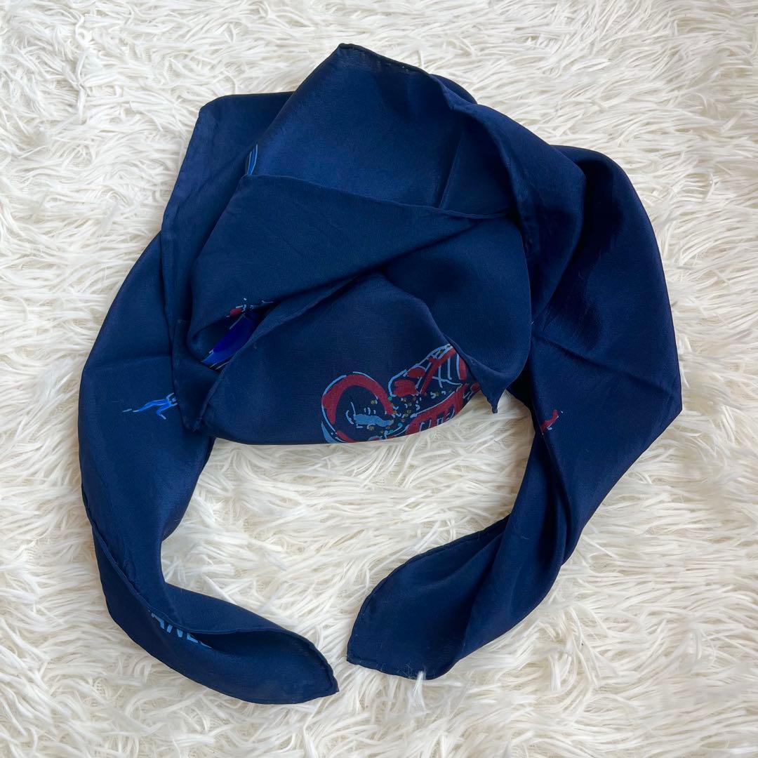 CHANEL シャネル マドモアゼル スカーフ シルク 大判 ネイビー
