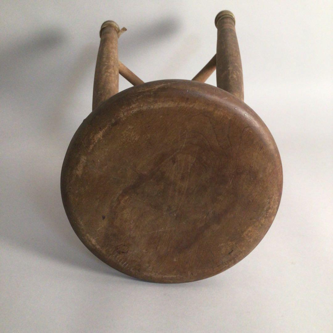 No4185 古道具　丸椅子　木製スツール　昭和　古家具　アンティーク　送料無料