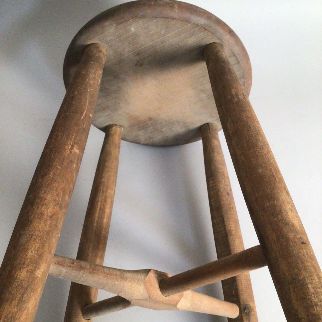 No4185 古道具　丸椅子　木製スツール　昭和　古家具　アンティーク　送料無料