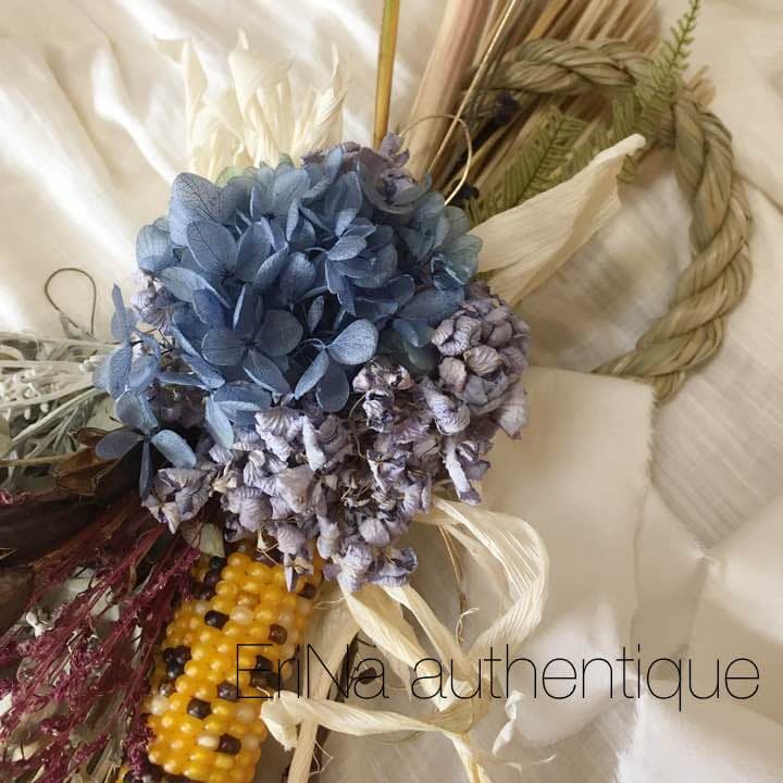 13自家栽培 無農薬 しめ縄 正月飾り ドライフラワー プリザーブド 紫陽花