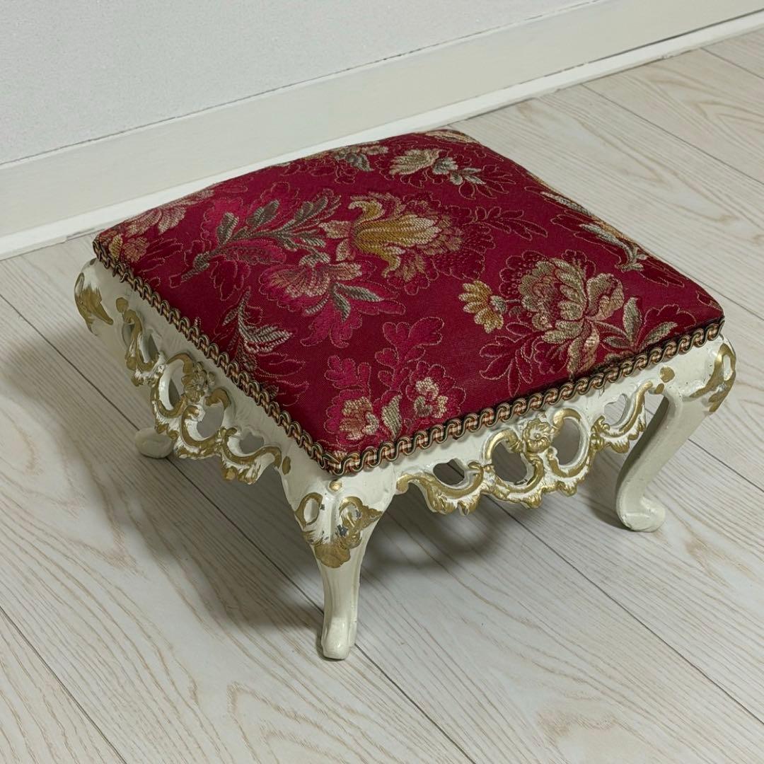 ロココ調 アンティーク風 スツール オットマン ゴブラン 花柄
