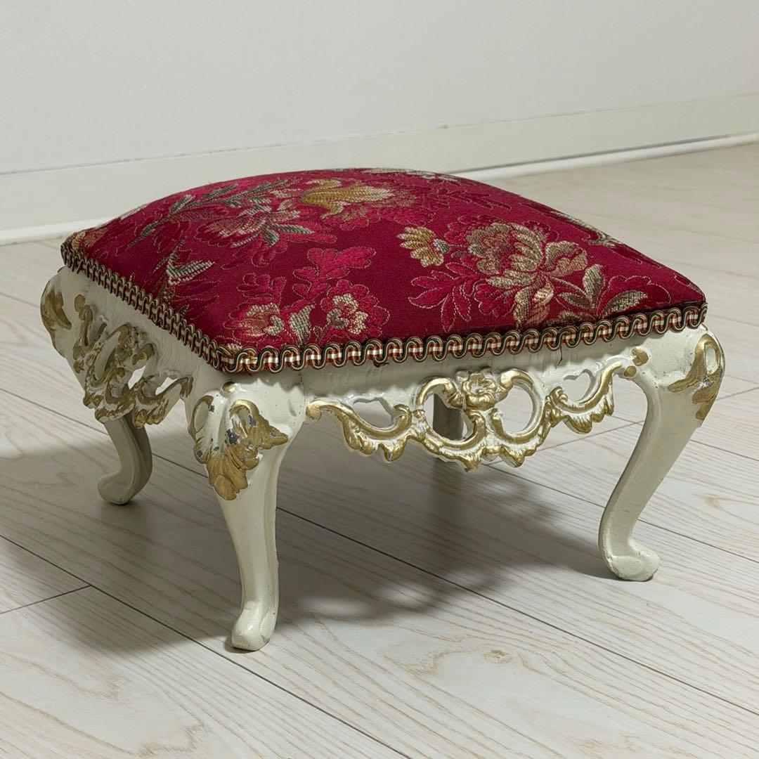 ロココ調 アンティーク風 スツール オットマン ゴブラン 花柄