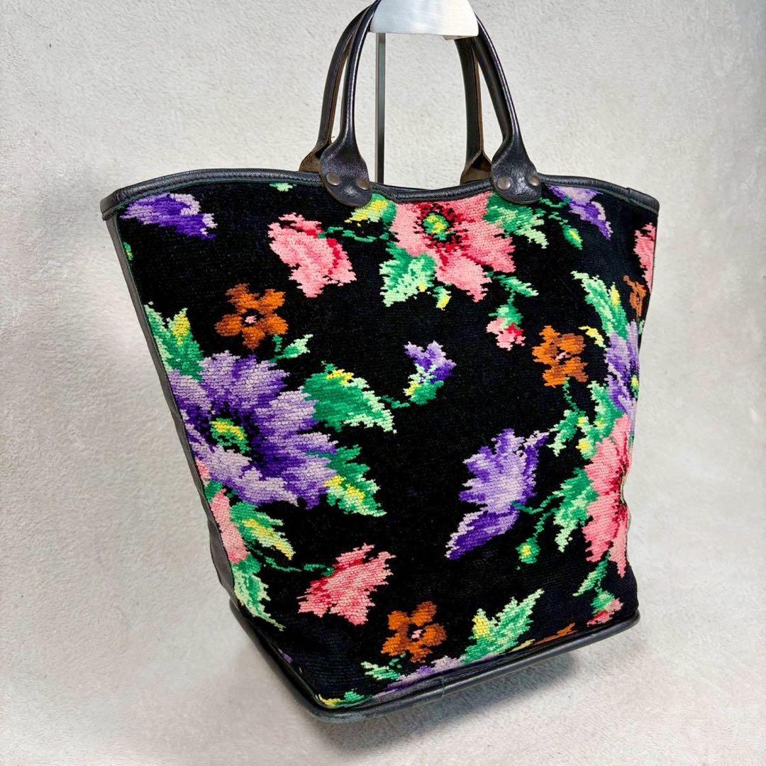 【美品✨】フェイラー FEILER シェニール織　トートバッグ 花柄　黒