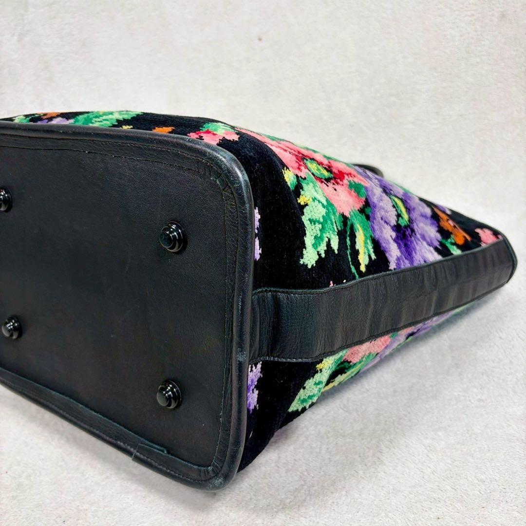 【美品✨】フェイラー FEILER シェニール織　トートバッグ 花柄　黒