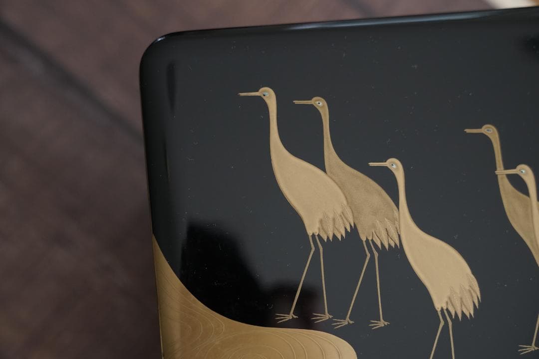 輪島塗　蒔絵師　庄峰　蓬莱蒔絵　四段重箱　重台付