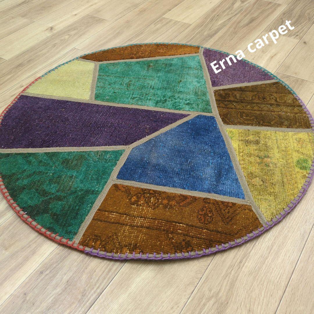 ペルシャ絨毯 パッチワーク アンティーク 80x80 手織り クリー