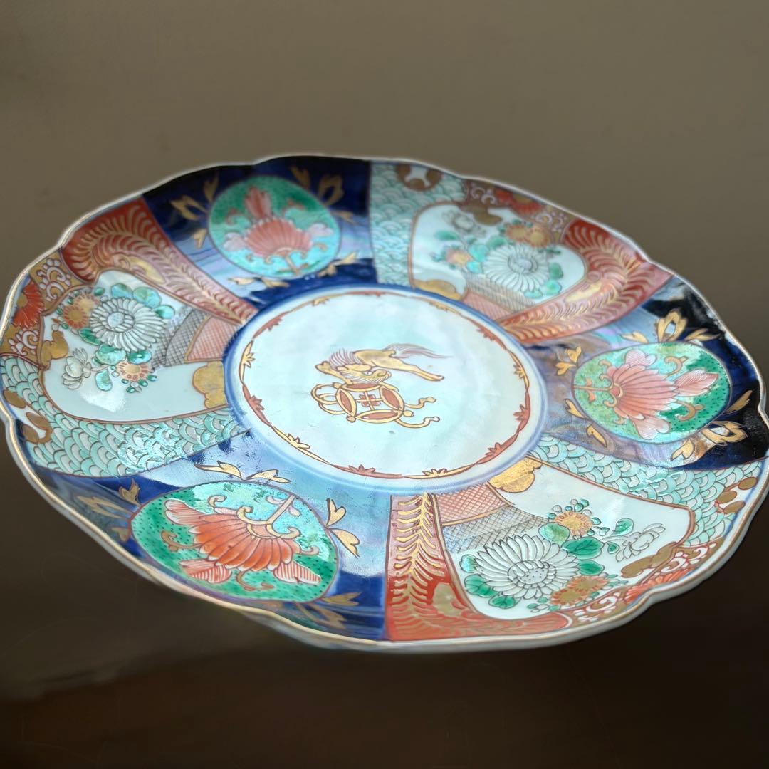 和食器 伊万里様式 色絵 金彩 七寸皿 輪花皿 宝尽くし 5枚セット　時代物