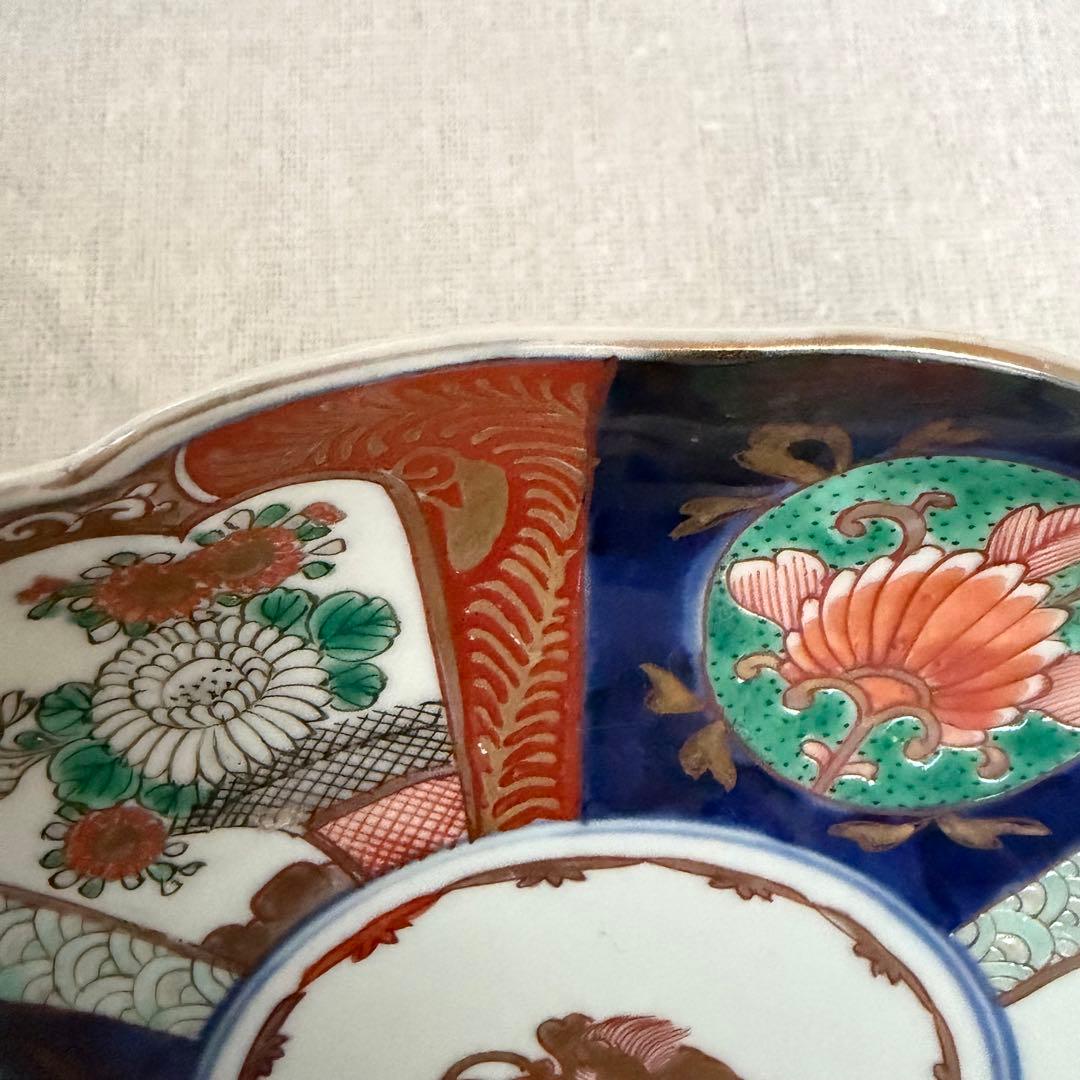 和食器 伊万里様式 色絵 金彩 七寸皿 輪花皿 宝尽くし 5枚セット　時代物