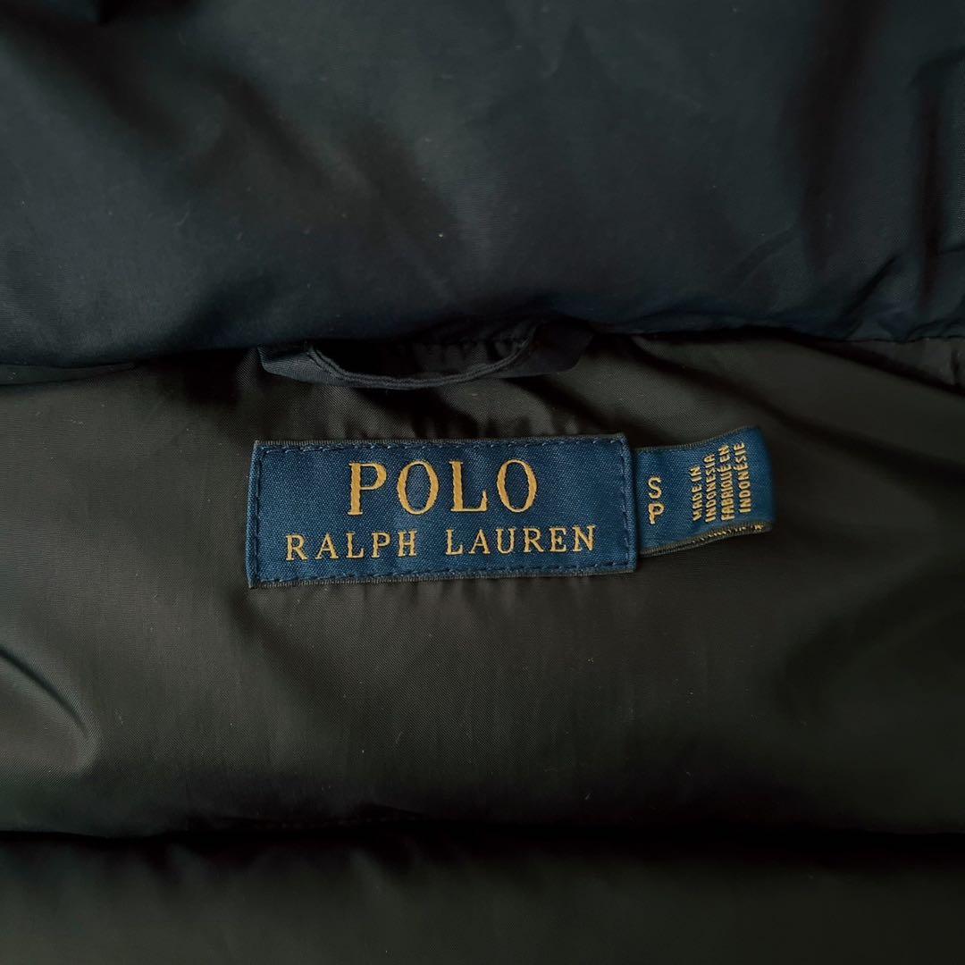 【美品】ポロラルフローレン ダウンベスト ポニー刺繍 紺ネイビー フード付