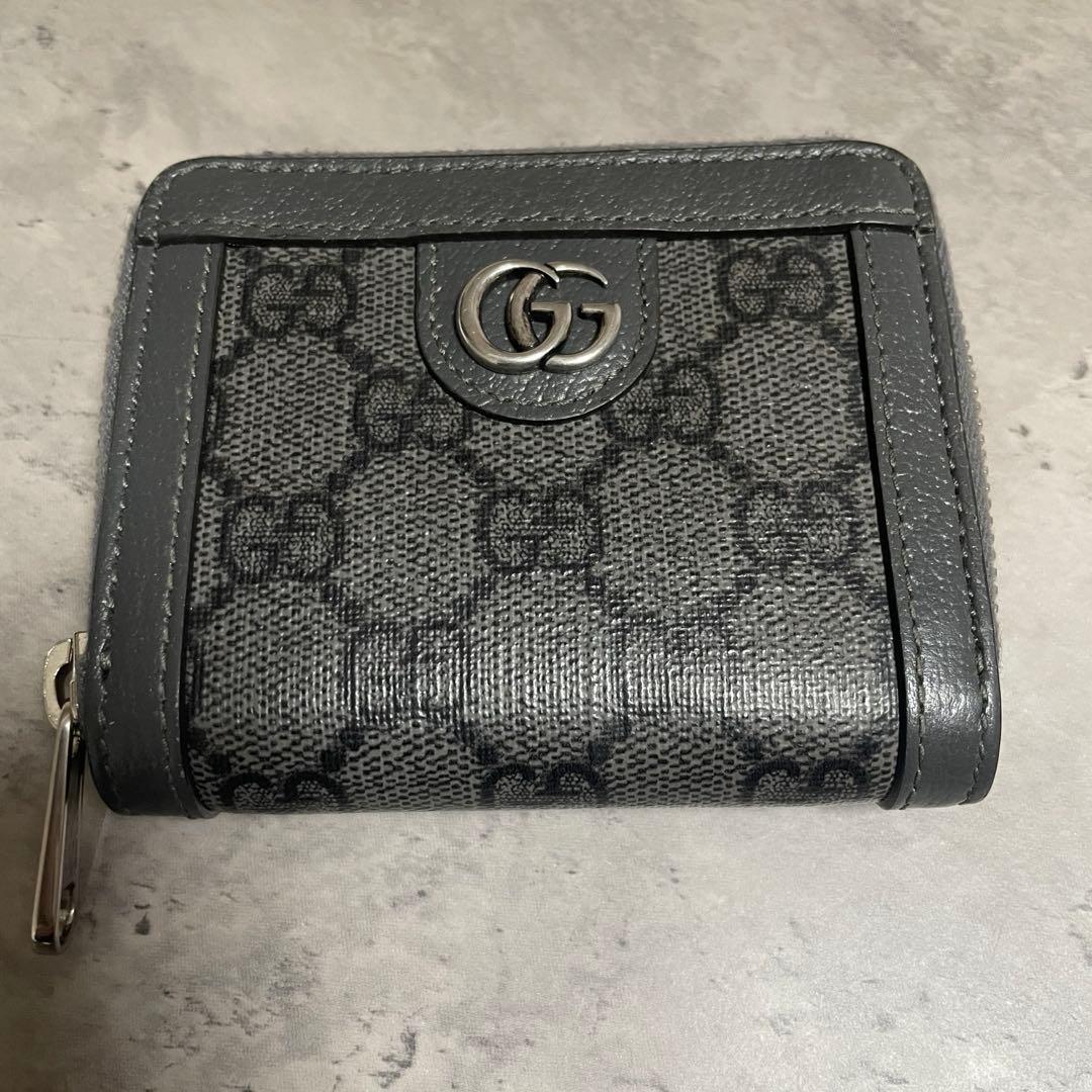 GUCCI GGモノグラム 二つ折り財布 グレー