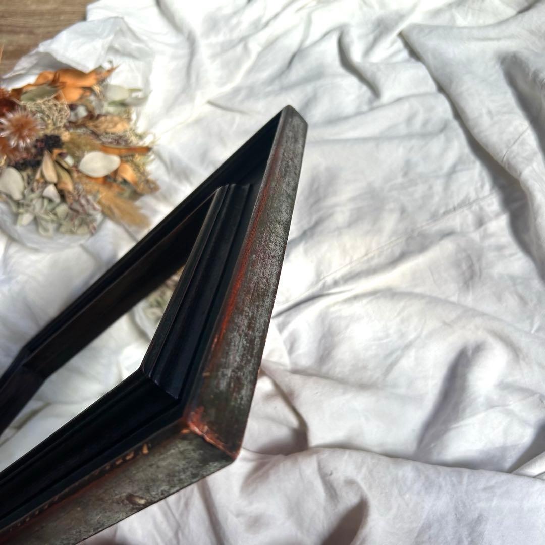 フランスアンティーク　ウォールミラー　鏡　壁掛アーチ　ダークグリーン