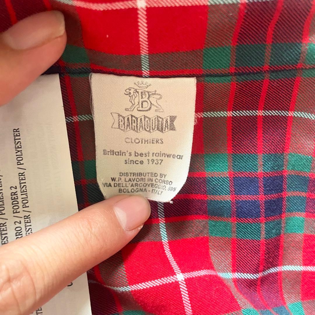 美品【バラクータ】スイングトップ ジャケット カーキ チェック 赤 38