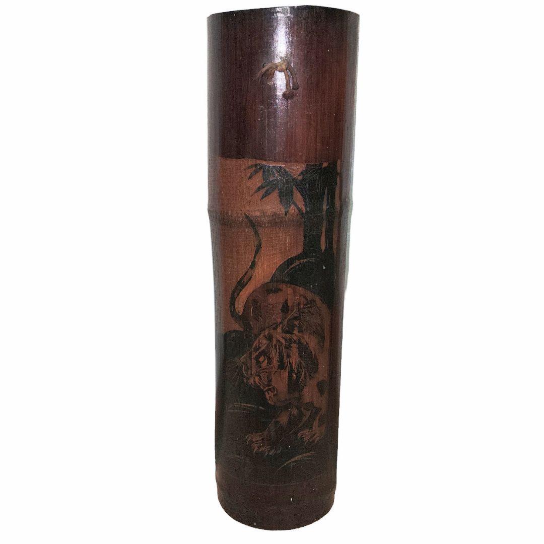 古竹壁掛け　竹細工　竹林の虎　縦41.5cm