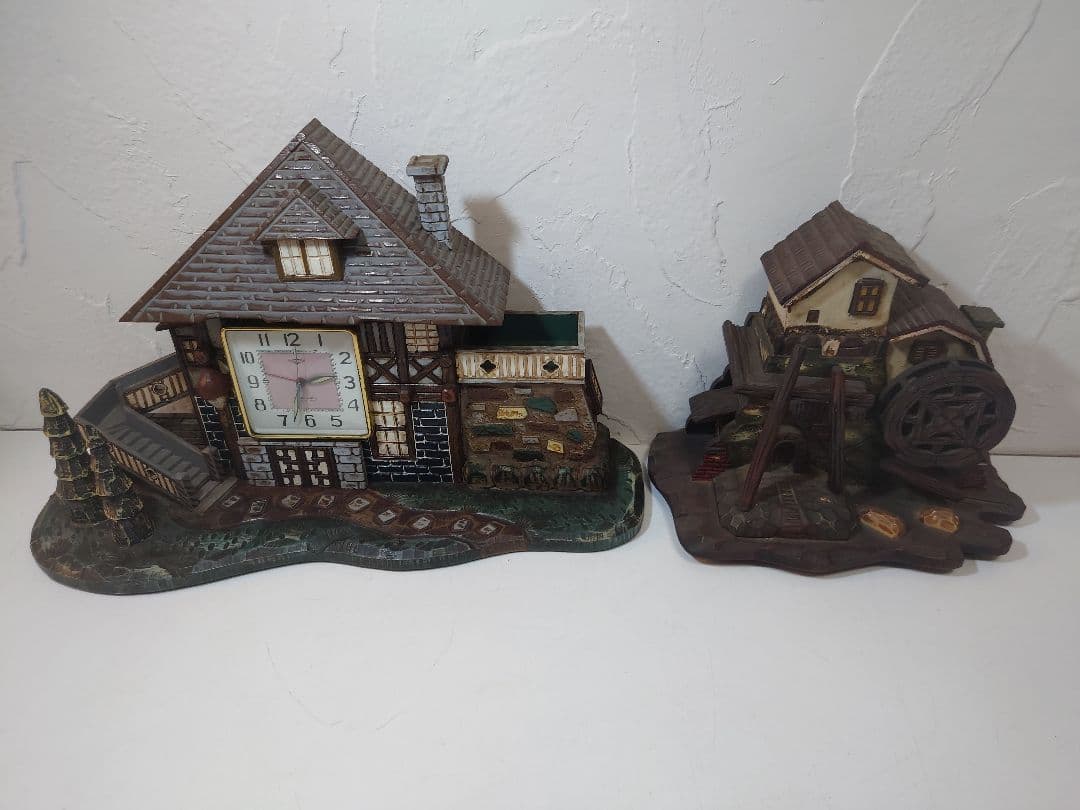 【2点セット】オルゴール付き木製置時計&オルゴール付き木製置物