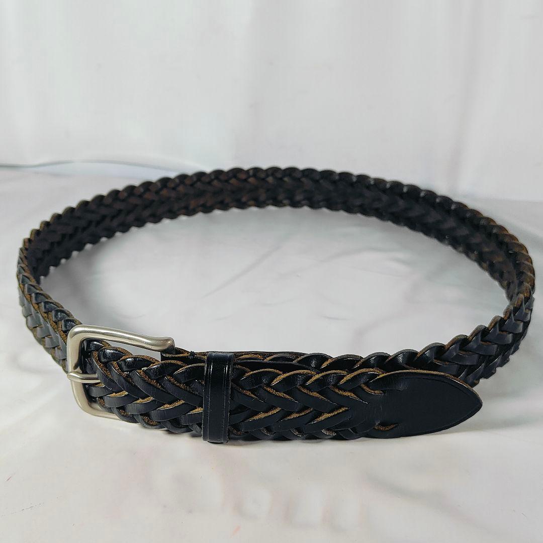 【極美品】Whitehouse Cox 英国製　極厚黒艶編込み　高級ドレスベルト