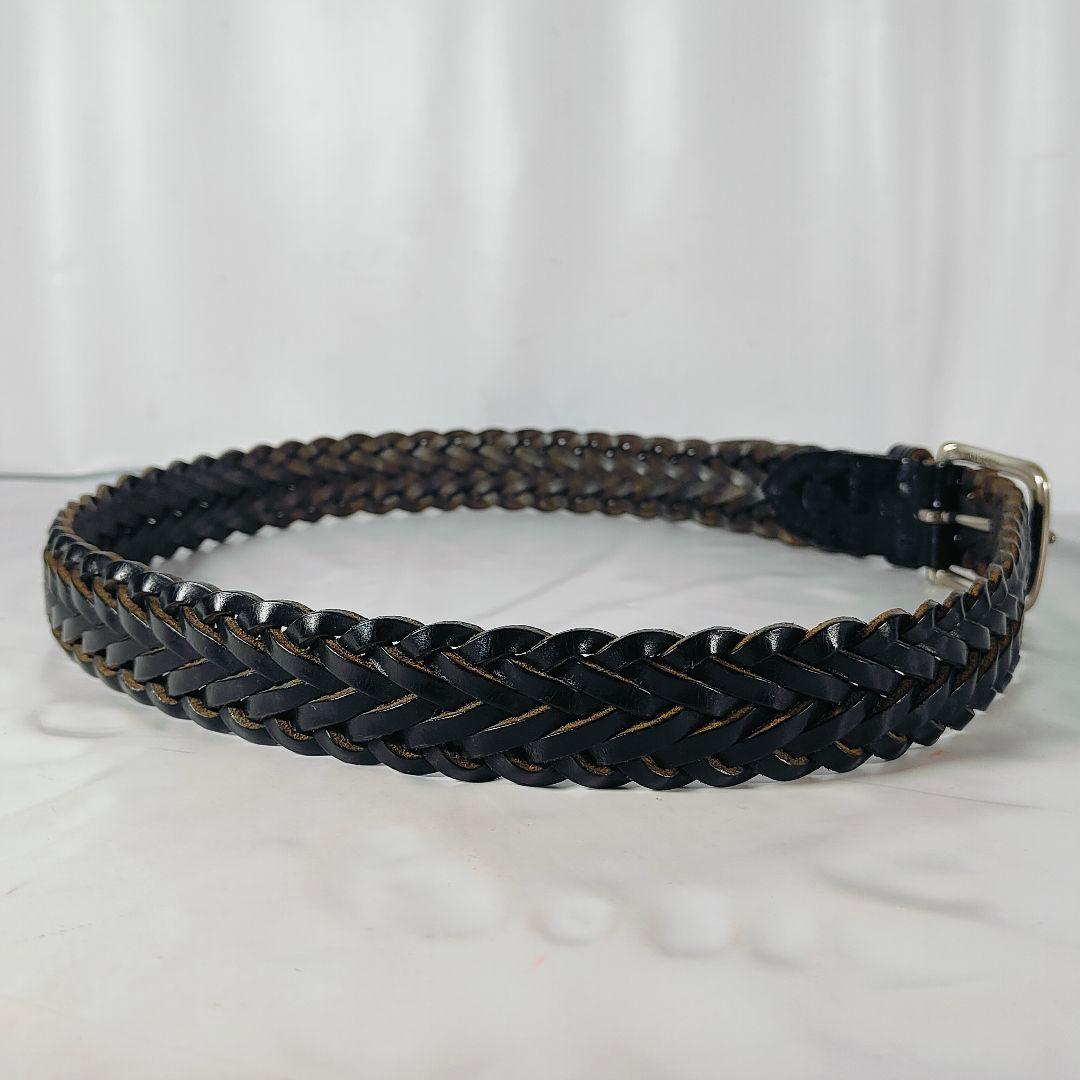 【極美品】Whitehouse Cox 英国製　極厚黒艶編込み　高級ドレスベルト