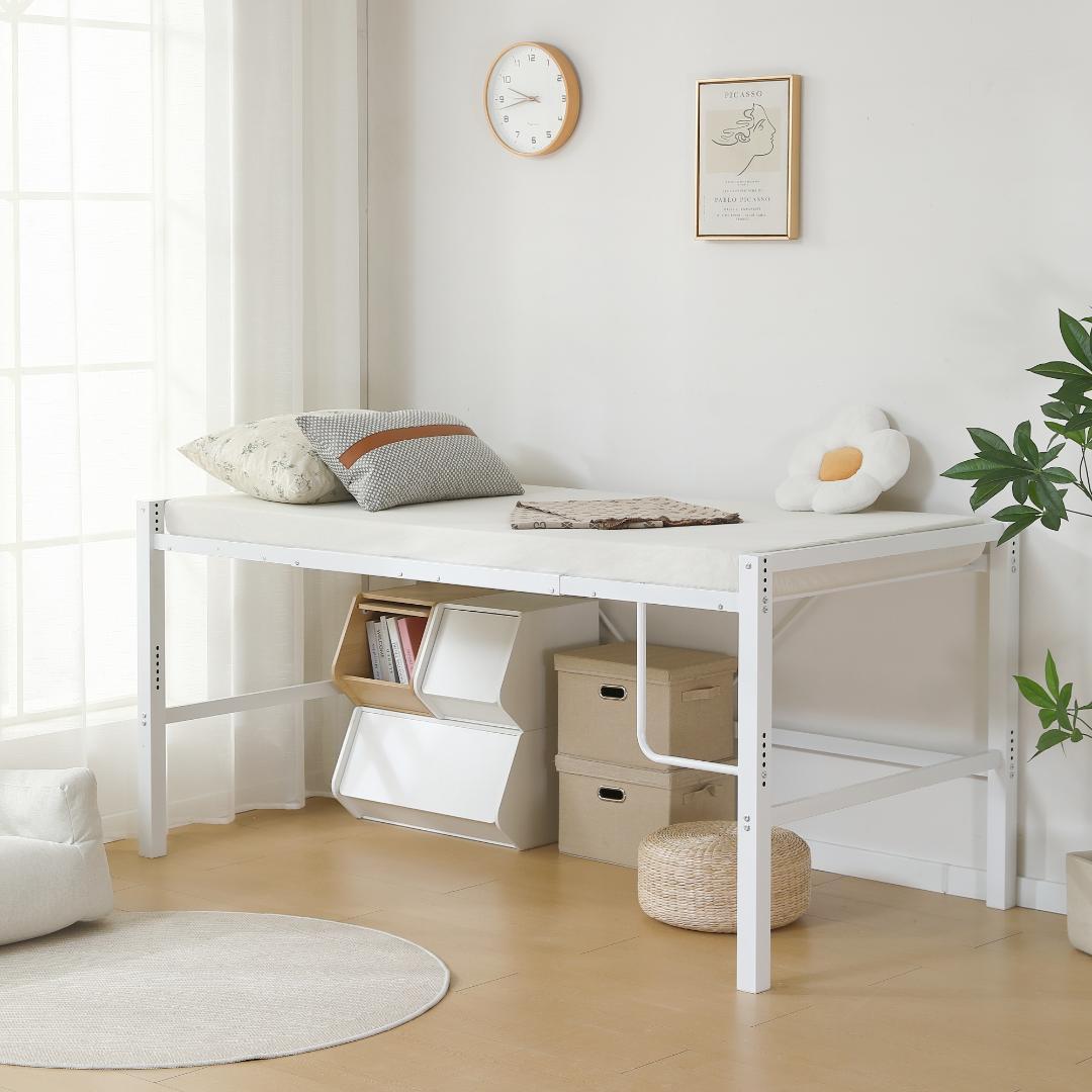 【高さ90cm/ホワイト】ロフトベッド パイプベッド シングル ロータイプ