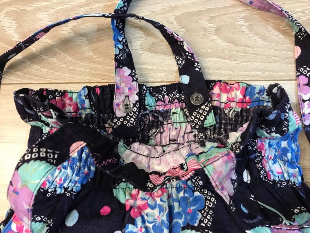 メゾピアノmezzopiano浴衣2way 紫陽花リボン　ネイビー　ラメ　140