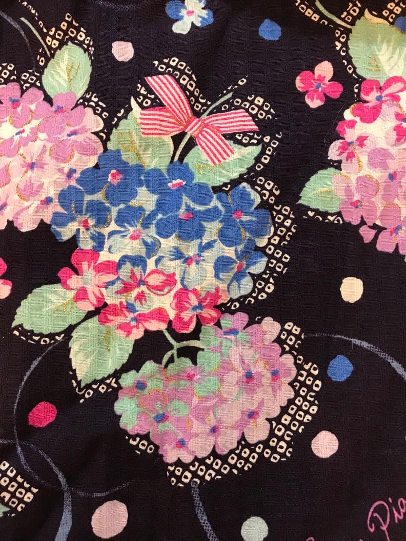 メゾピアノmezzopiano浴衣2way 紫陽花リボン　ネイビー　ラメ　140