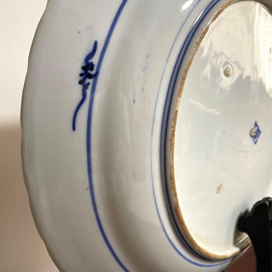 江戸期・古伊万里・酒井田柿右衛門・釉下彩鯉図大皿・有田焼・渦福