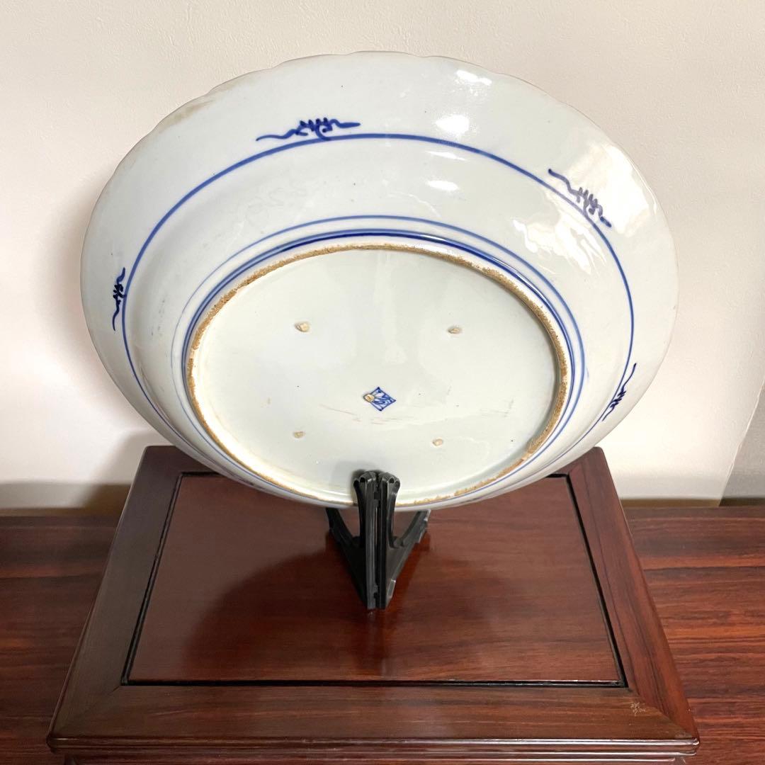 江戸期・古伊万里・酒井田柿右衛門・釉下彩鯉図大皿・有田焼・渦福