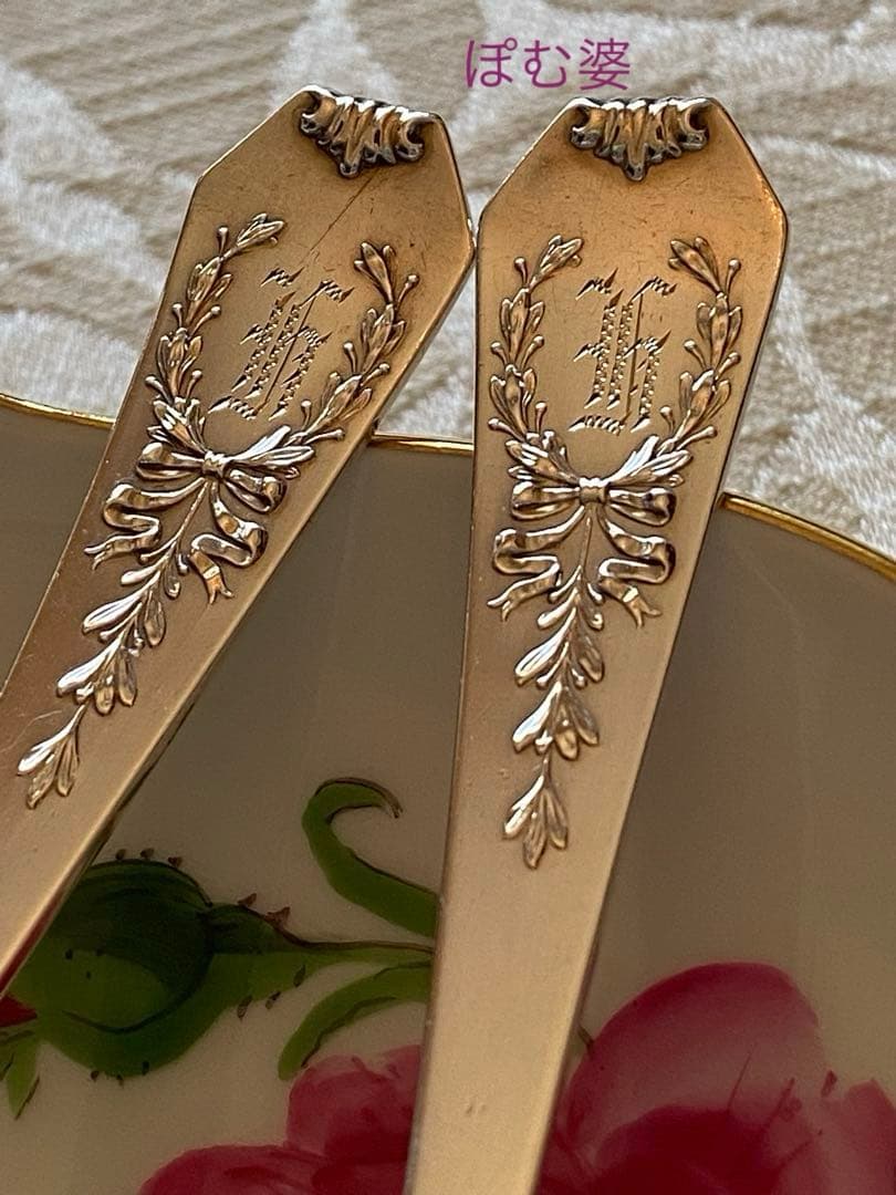 【マイセン／ホワイティング】スープカップ＆ソーサー ２客＋純銀製スプーン ２本