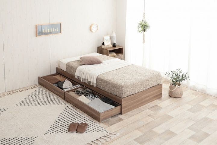 ヘッドレス収納付きベッド【フレームのみ】